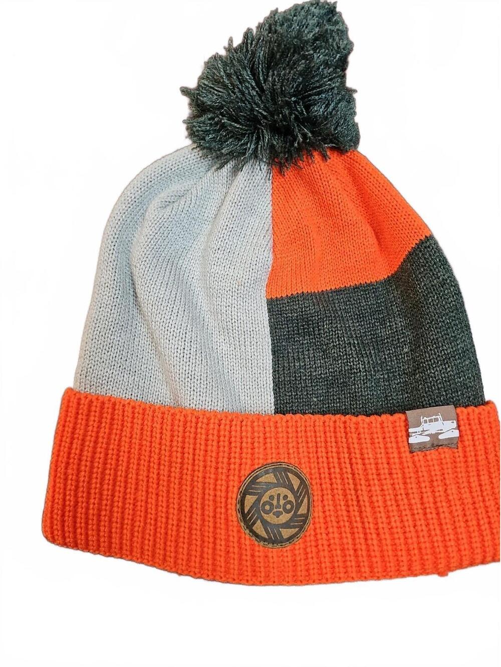 Spacecraft Hat Beanie Knit One Size Orange Gray Pom Mens Ski Outdoor Winter NWOT